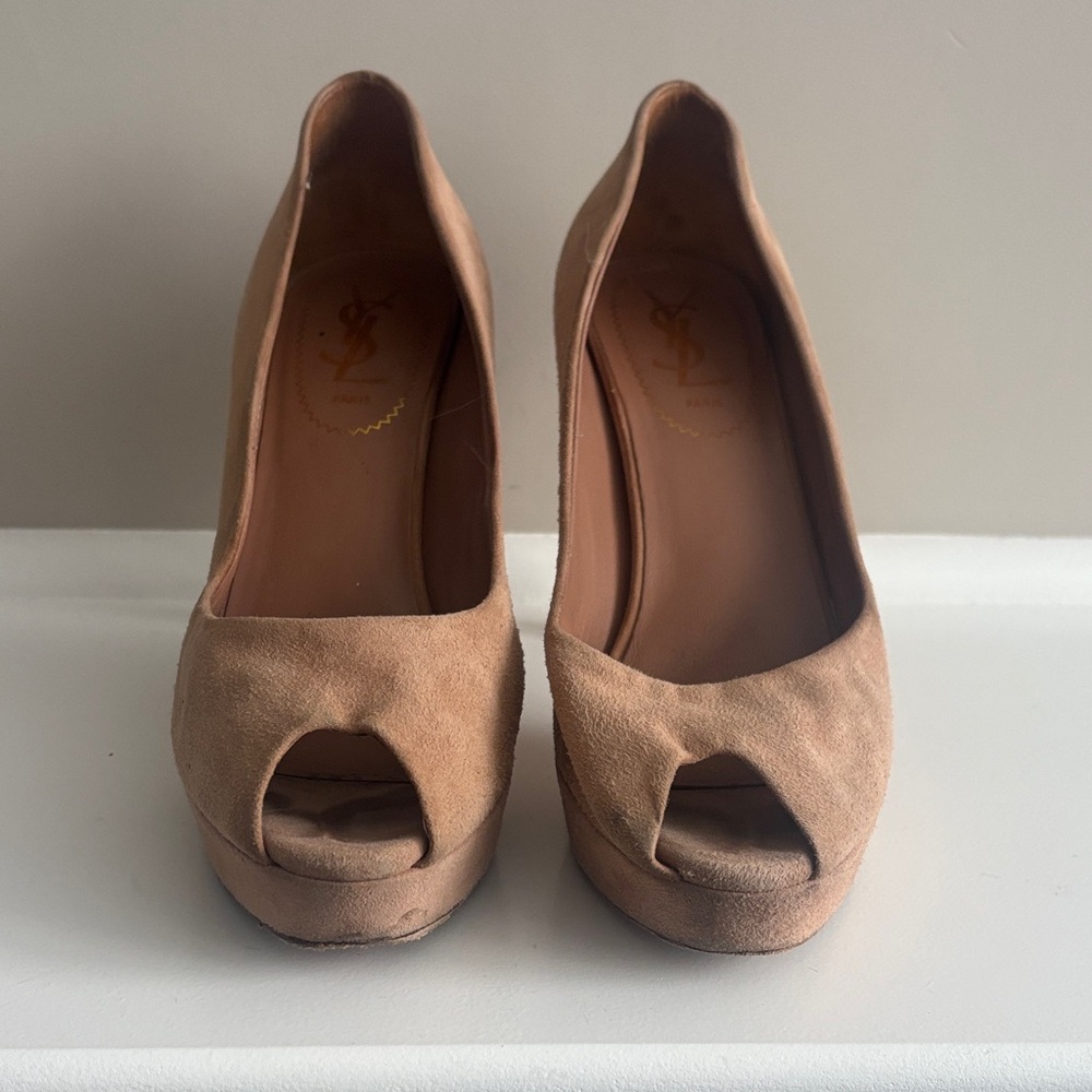 Yves Saint Laurent Women's Brown Peep Toe Heels